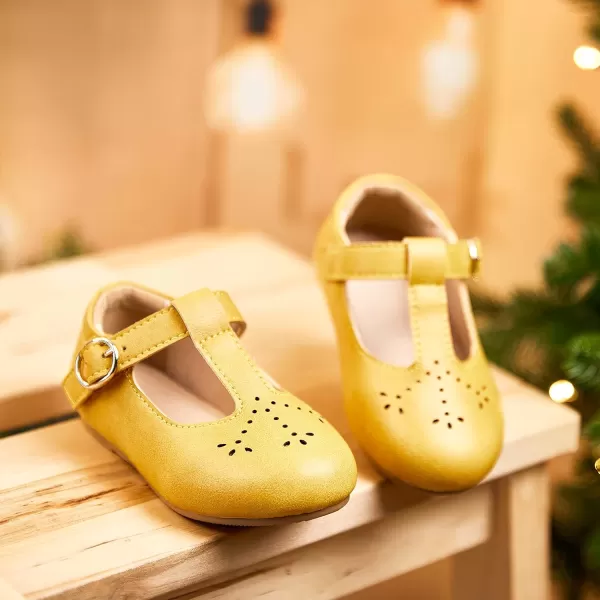 THEE BRON Girls TStrap Flats ToddlerLittle Kid Ballet Mary Jane Party Dress ShoesAg252yellow