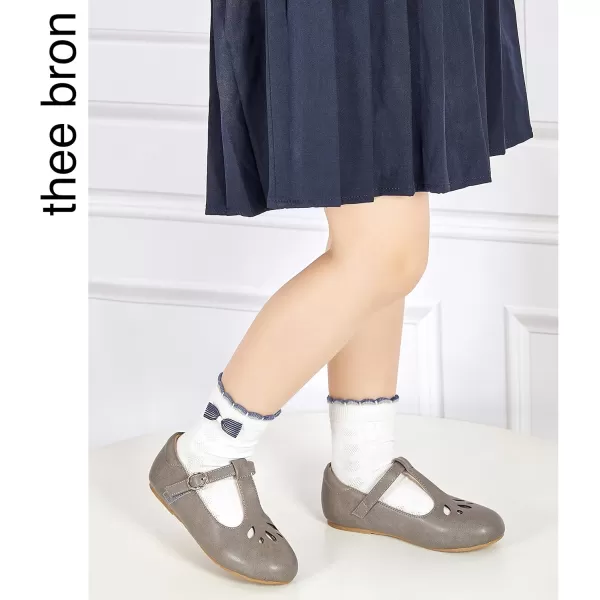 THEE BRON Girls TStrap Flats ToddlerLittle Kid Ballet Mary Jane Party Dress ShoesAg254grey
