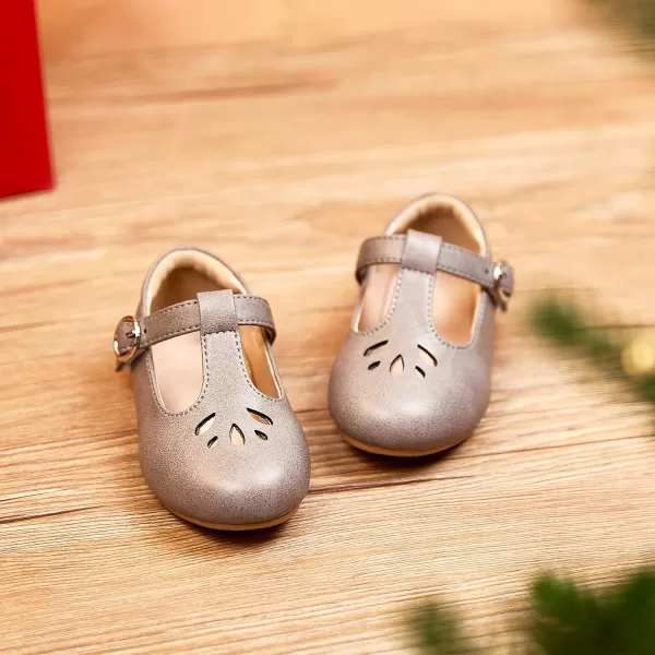 THEE BRON Girls TStrap Flats ToddlerLittle Kid Ballet Mary Jane Party Dress ShoesAg254grey