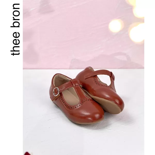 THEE BRON Girls TStrap Flats ToddlerLittle Kid Ballet Mary Jane Party Dress ShoesAx310brown