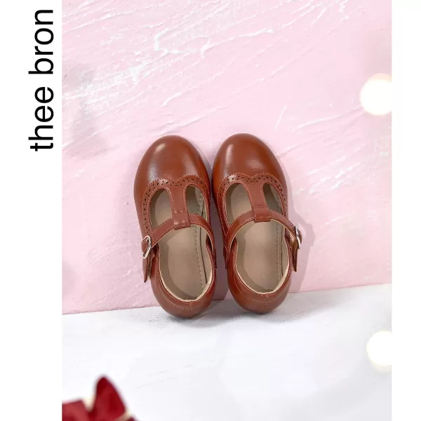 THEE BRON Girls TStrap Flats ToddlerLittle Kid Ballet Mary Jane Party Dress ShoesAx310brown