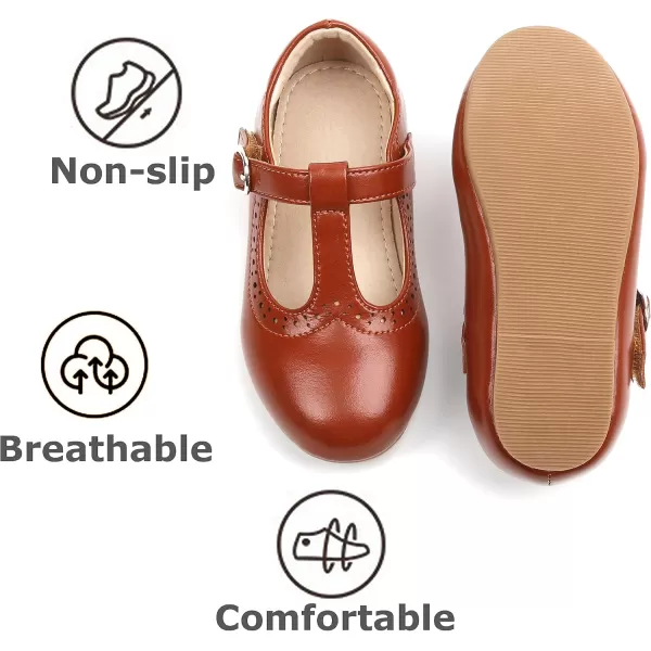 THEE BRON Girls TStrap Flats ToddlerLittle Kid Ballet Mary Jane Party Dress ShoesAx310brown