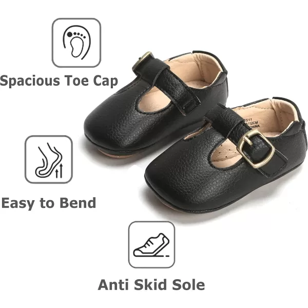 THEE BRON Infant Toddler Baby Soft Sole Leather Shoes for Girls Boys Walking Sneakers8511black