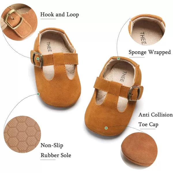 THEE BRON Infant Toddler Baby Soft Sole Leather Shoes for Girls Boys Walking Sneakers8511brown