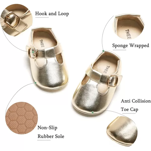 THEE BRON Infant Toddler Baby Soft Sole Leather Shoes for Girls Boys Walking Sneakers8511gold