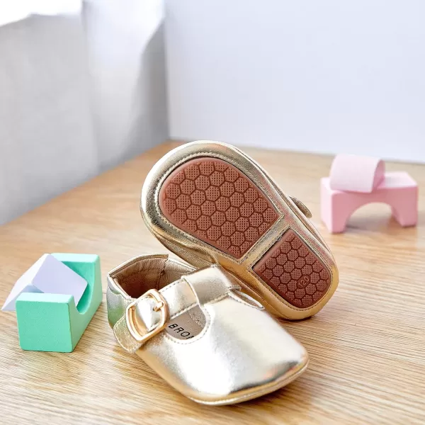 THEE BRON Infant Toddler Baby Soft Sole Leather Shoes for Girls Boys Walking Sneakers8511gold