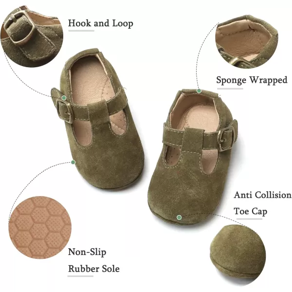 THEE BRON Infant Toddler Baby Soft Sole Leather Shoes for Girls Boys Walking Sneakers8511green