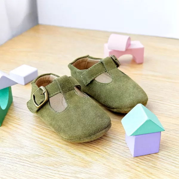 THEE BRON Infant Toddler Baby Soft Sole Leather Shoes for Girls Boys Walking Sneakers8511green