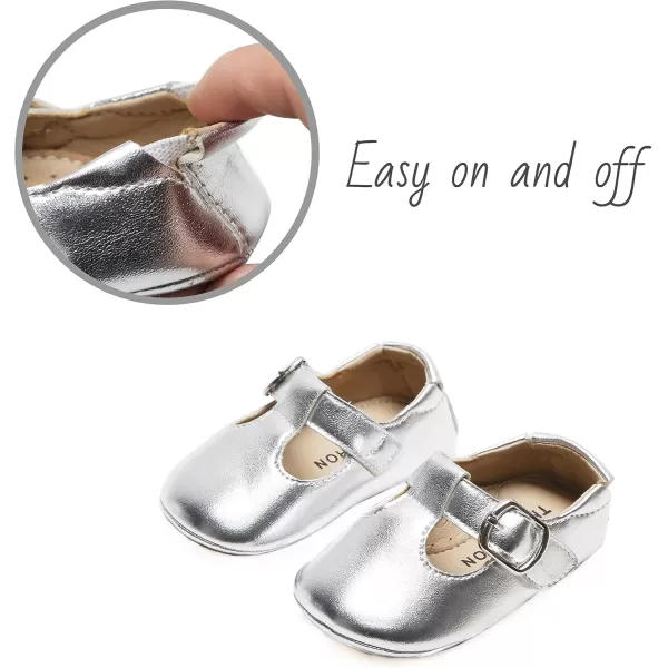 THEE BRON Infant Toddler Baby Soft Sole Leather Shoes for Girls Boys Walking Sneakers8511silver