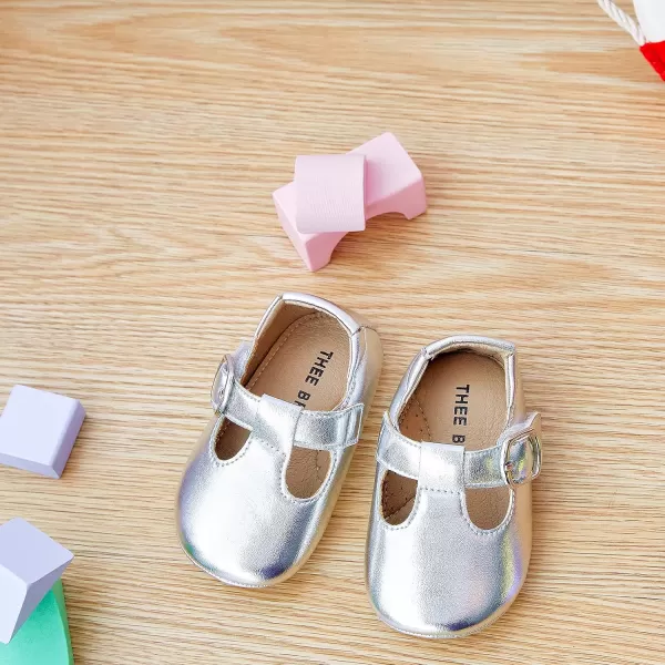 THEE BRON Infant Toddler Baby Soft Sole Leather Shoes for Girls Boys Walking Sneakers8511silver