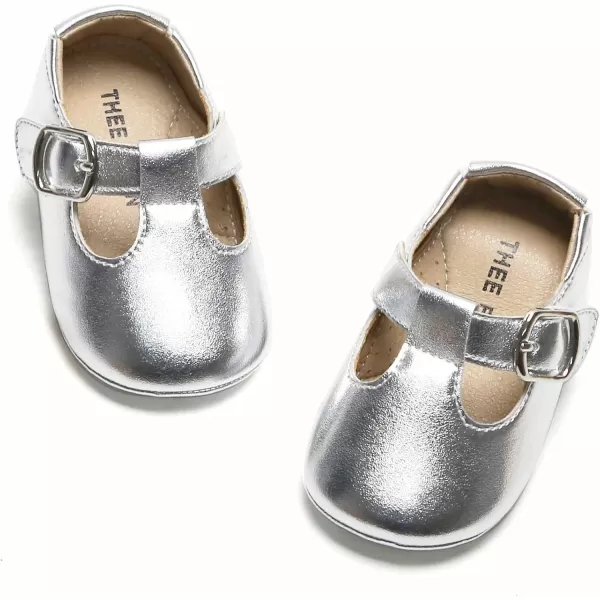 THEE BRON Infant Toddler Baby Soft Sole Leather Shoes for Girls Boys Walking Sneakers8511silver