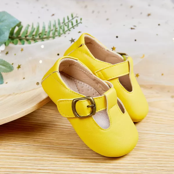 THEE BRON Infant Toddler Baby Soft Sole Leather Shoes for Girls Boys Walking Sneakers8511yellow