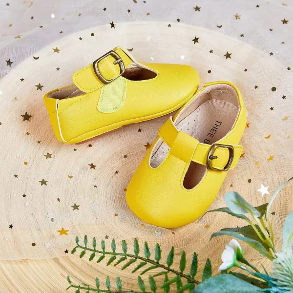 THEE BRON Infant Toddler Baby Soft Sole Leather Shoes for Girls Boys Walking Sneakers8511yellow