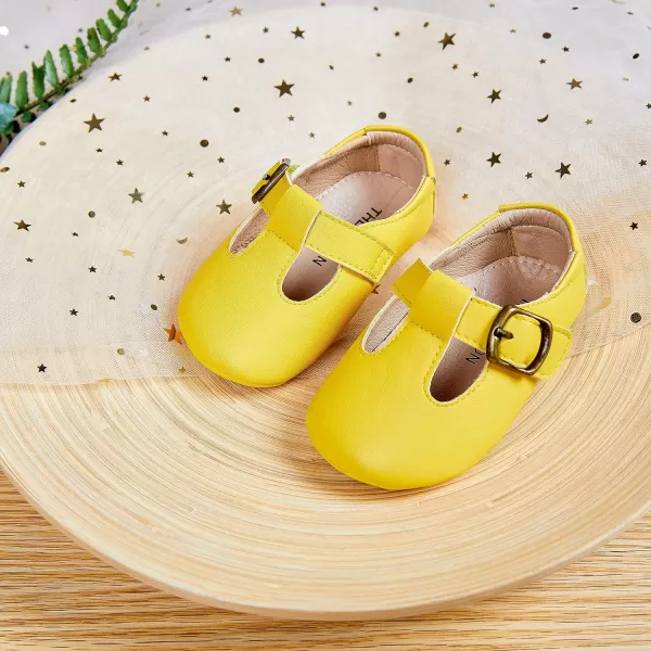 THEE BRON Infant Toddler Baby Soft Sole Leather Shoes for Girls Boys Walking Sneakers8511yellow