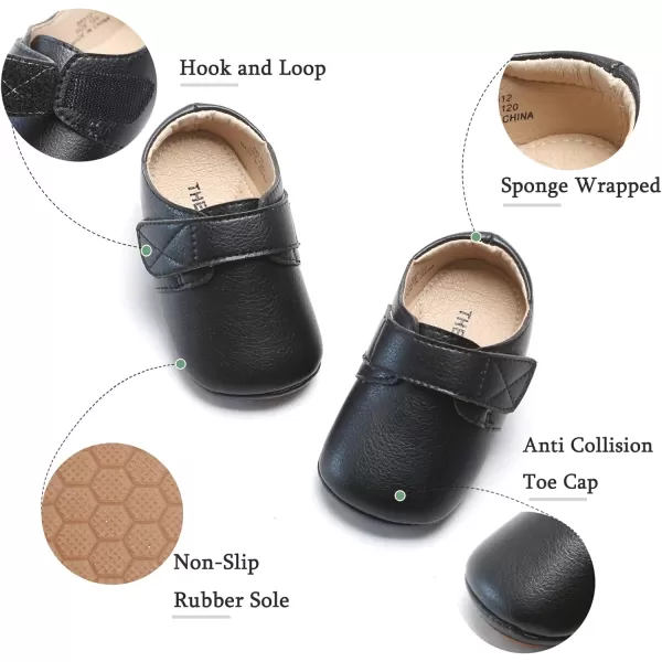 THEE BRON Infant Toddler Baby Soft Sole Leather Shoes for Girls Boys Walking Sneakers8512black