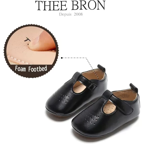THEE BRON Infant Toddler Baby Soft Sole Leather Shoes for Girls Boys Walking Sneakers8520black