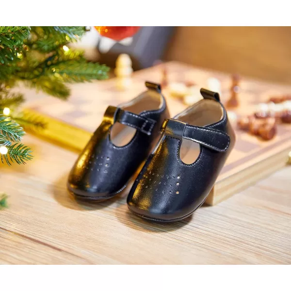 THEE BRON Infant Toddler Baby Soft Sole Leather Shoes for Girls Boys Walking Sneakers8520black