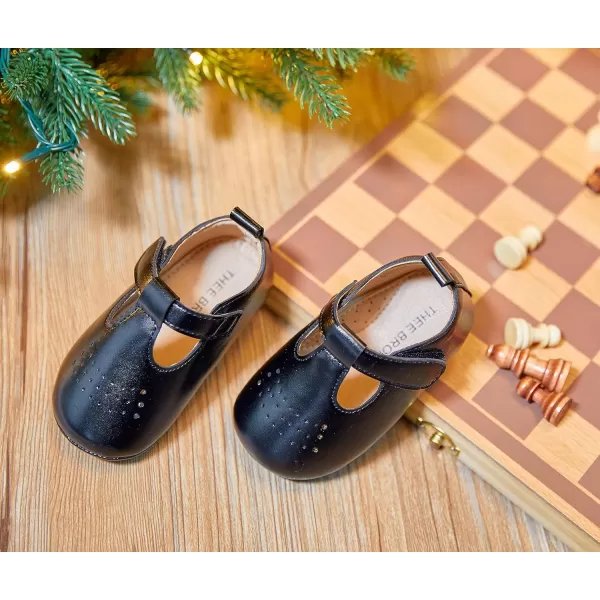 THEE BRON Infant Toddler Baby Soft Sole Leather Shoes for Girls Boys Walking Sneakers8520black