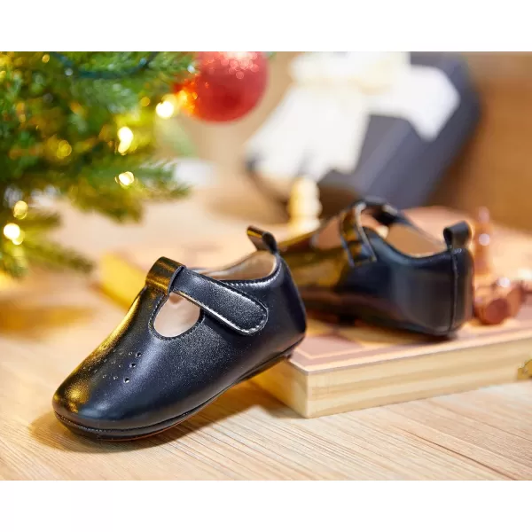 THEE BRON Infant Toddler Baby Soft Sole Leather Shoes for Girls Boys Walking Sneakers8520black