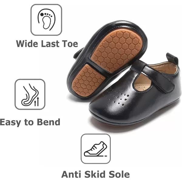 THEE BRON Infant Toddler Baby Soft Sole Leather Shoes for Girls Boys Walking Sneakers8520black