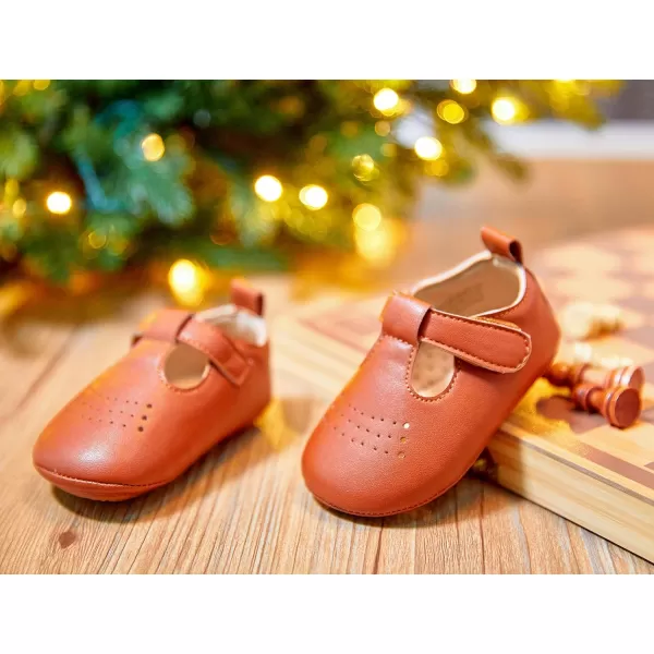 THEE BRON Infant Toddler Baby Soft Sole Leather Shoes for Girls Boys Walking Sneakers8520brown