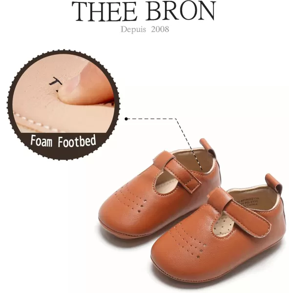 THEE BRON Infant Toddler Baby Soft Sole Leather Shoes for Girls Boys Walking Sneakers8520brown