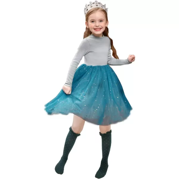 THEE BRON Little Girls Cute Princess Style Turn Cuff Lace Top Dress Socks