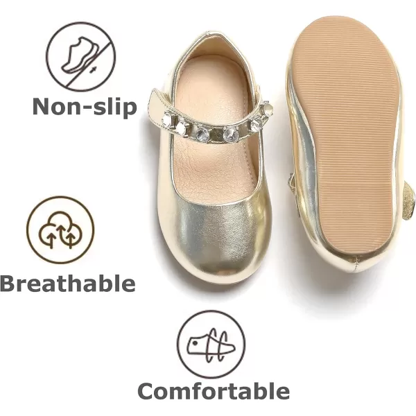 THEE BRON Toddler Girls Shoes Mary Jane Flats for Girls Ballerina Dress ShoesA2132gold