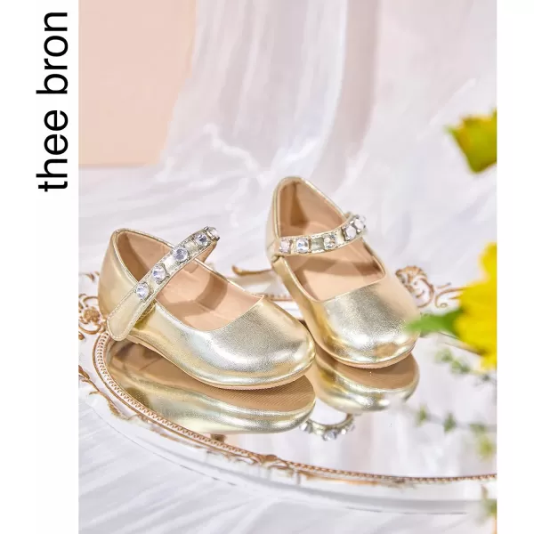 THEE BRON Toddler Girls Shoes Mary Jane Flats for Girls Ballerina Dress ShoesA2132gold
