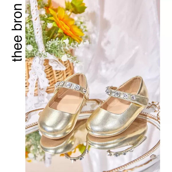 THEE BRON Toddler Girls Shoes Mary Jane Flats for Girls Ballerina Dress ShoesA2132gold