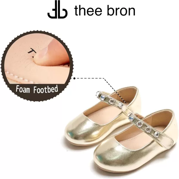 THEE BRON Toddler Girls Shoes Mary Jane Flats for Girls Ballerina Dress ShoesA2132gold