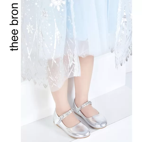 THEE BRON Toddler Girls Shoes Mary Jane Flats for Girls Ballerina Dress ShoesA2132silver