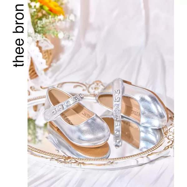 THEE BRON Toddler Girls Shoes Mary Jane Flats for Girls Ballerina Dress ShoesA2132silver