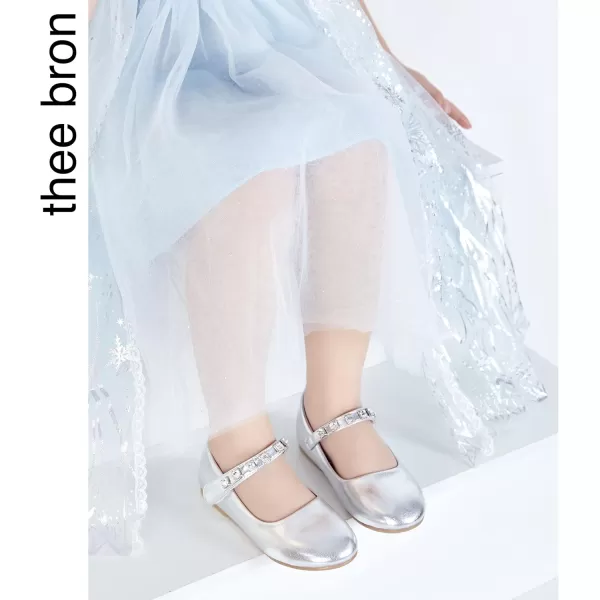 THEE BRON Toddler Girls Shoes Mary Jane Flats for Girls Ballerina Dress ShoesA2132silver