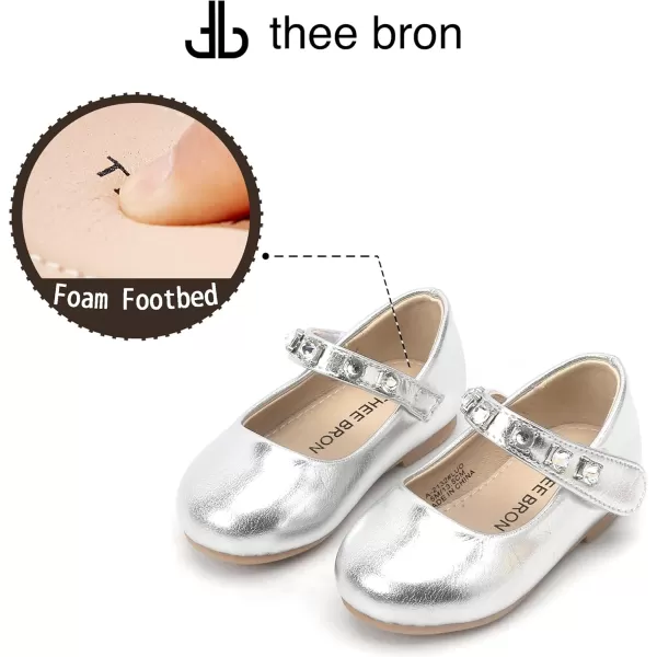 THEE BRON Toddler Girls Shoes Mary Jane Flats for Girls Ballerina Dress ShoesA2132silver