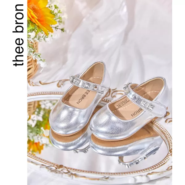 THEE BRON Toddler Girls Shoes Mary Jane Flats for Girls Ballerina Dress ShoesA2132silver