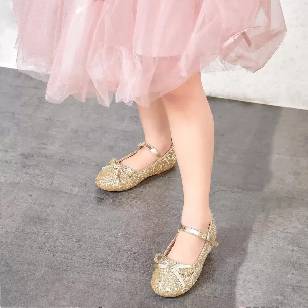 THEE BRON Toddler Girls Shoes Mary Jane Flats for Girls Ballerina Dress ShoesA2160gold