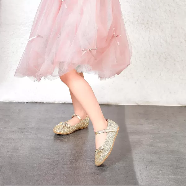 THEE BRON Toddler Girls Shoes Mary Jane Flats for Girls Ballerina Dress ShoesA2160gold