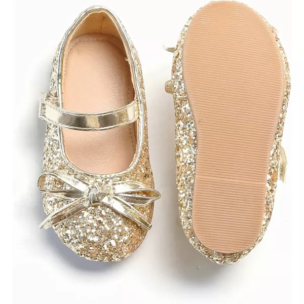 THEE BRON Toddler Girls Shoes Mary Jane Flats for Girls Ballerina Dress ShoesA2160gold