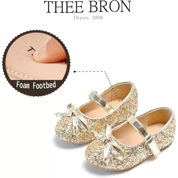 THEE BRON Toddler Girls Shoes Mary Jane Flats for Girls Ballerina Dress ShoesA2160gold