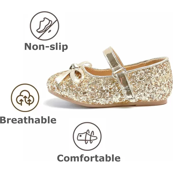 THEE BRON Toddler Girls Shoes Mary Jane Flats for Girls Ballerina Dress ShoesA2160gold
