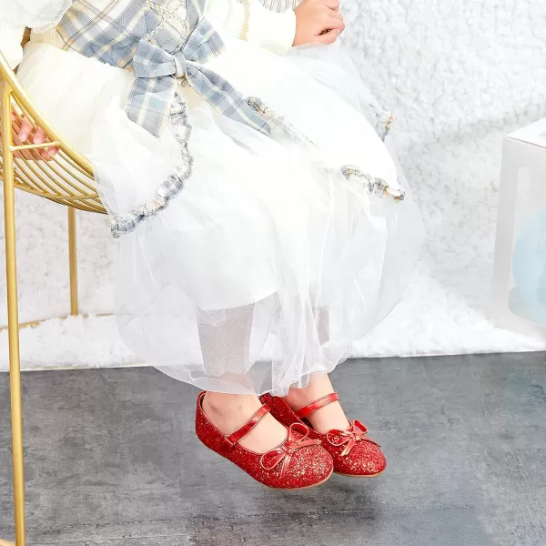 THEE BRON Toddler Girls Shoes Mary Jane Flats for Girls Ballerina Dress ShoesA2160red