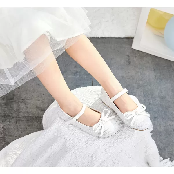 THEE BRON Toddler Girls Shoes Mary Jane Flats for Girls Ballerina Dress ShoesA2160white