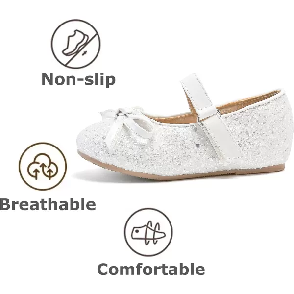 THEE BRON Toddler Girls Shoes Mary Jane Flats for Girls Ballerina Dress ShoesA2160white