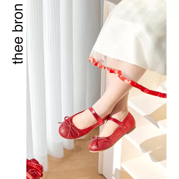 THEE BRON Toddler Girls Shoes Mary Jane Flats for Girls Ballerina Dress ShoesAf305red
