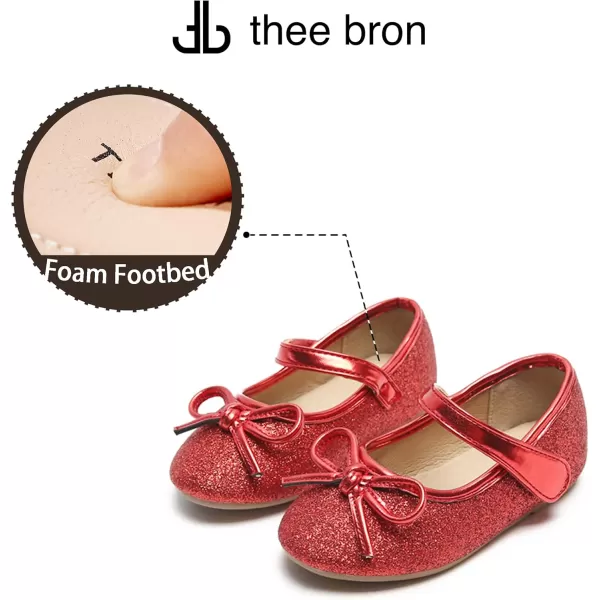 THEE BRON Toddler Girls Shoes Mary Jane Flats for Girls Ballerina Dress ShoesAf305red