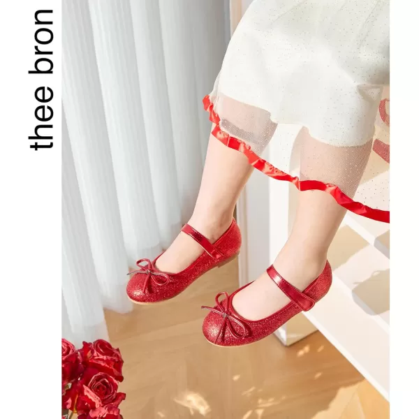 THEE BRON Toddler Girls Shoes Mary Jane Flats for Girls Ballerina Dress ShoesAf305red