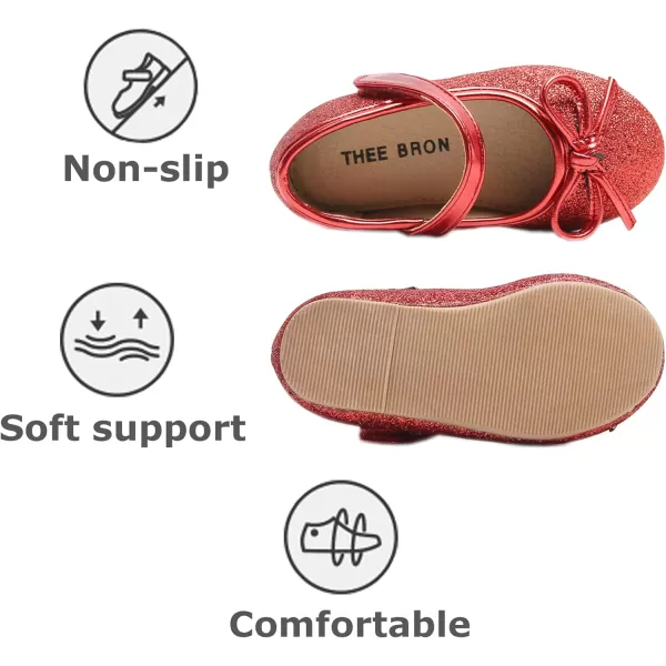 THEE BRON Toddler Girls Shoes Mary Jane Flats for Girls Ballerina Dress ShoesAf305red