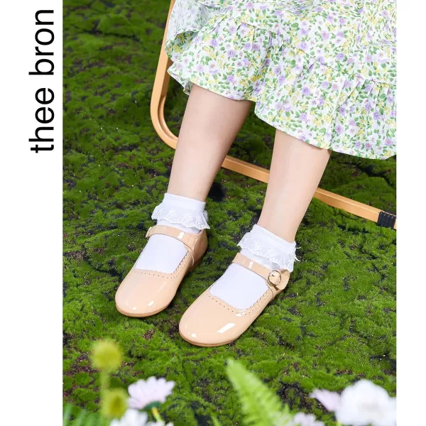 THEE BRON Toddler Girls Shoes Mary Jane Flats for Girls Ballerina Dress ShoesAf312beige