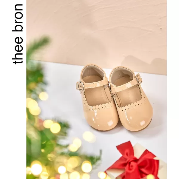 THEE BRON Toddler Girls Shoes Mary Jane Flats for Girls Ballerina Dress ShoesAf312beige